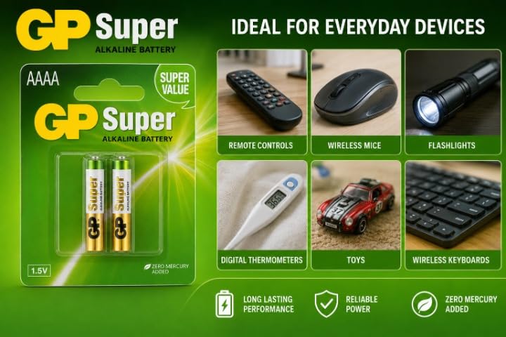 Image of Compatible with GP Super Alkaline AAAA 1.5V Battery (Pack of 2)