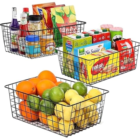 LOSYHU 3PCS Black Metal Wire Storage Baskets Cover