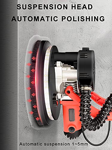 1250W Drywall Sander, Lange Handgreep Wandschuurmachine Met Automatisch Vacuümsysteem, 6 Variabele Snelheid 800-1900 Tpm… - Afbeelding 5