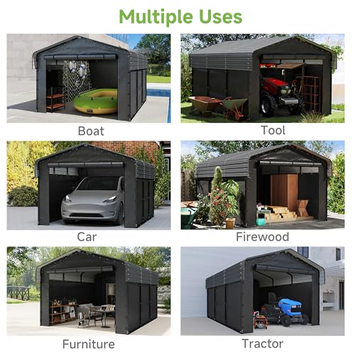 Image of Real Relax 10x15ft Heavy Duty Metal Carport with Galvanized Steel Roof, Removable Sidewalls, Outdoor Car Port Shelter for Cars, Trucks and Boats, Gray
