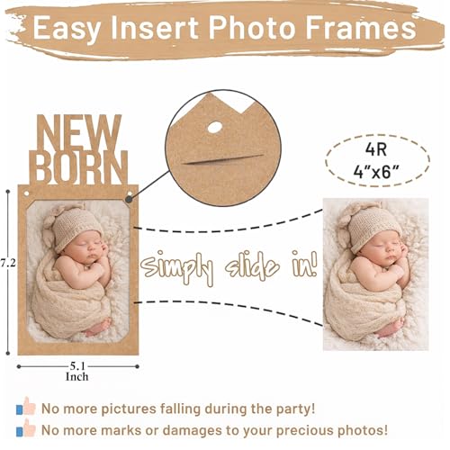 Image of Velunza Monthly Baby Photo Banner Kit 0 to 12 Months with Frames, First Year Milestone Photo Hanging Cards with Ribbon, One Year Photo Display Decoration for Birthday (Paper Cardstock)