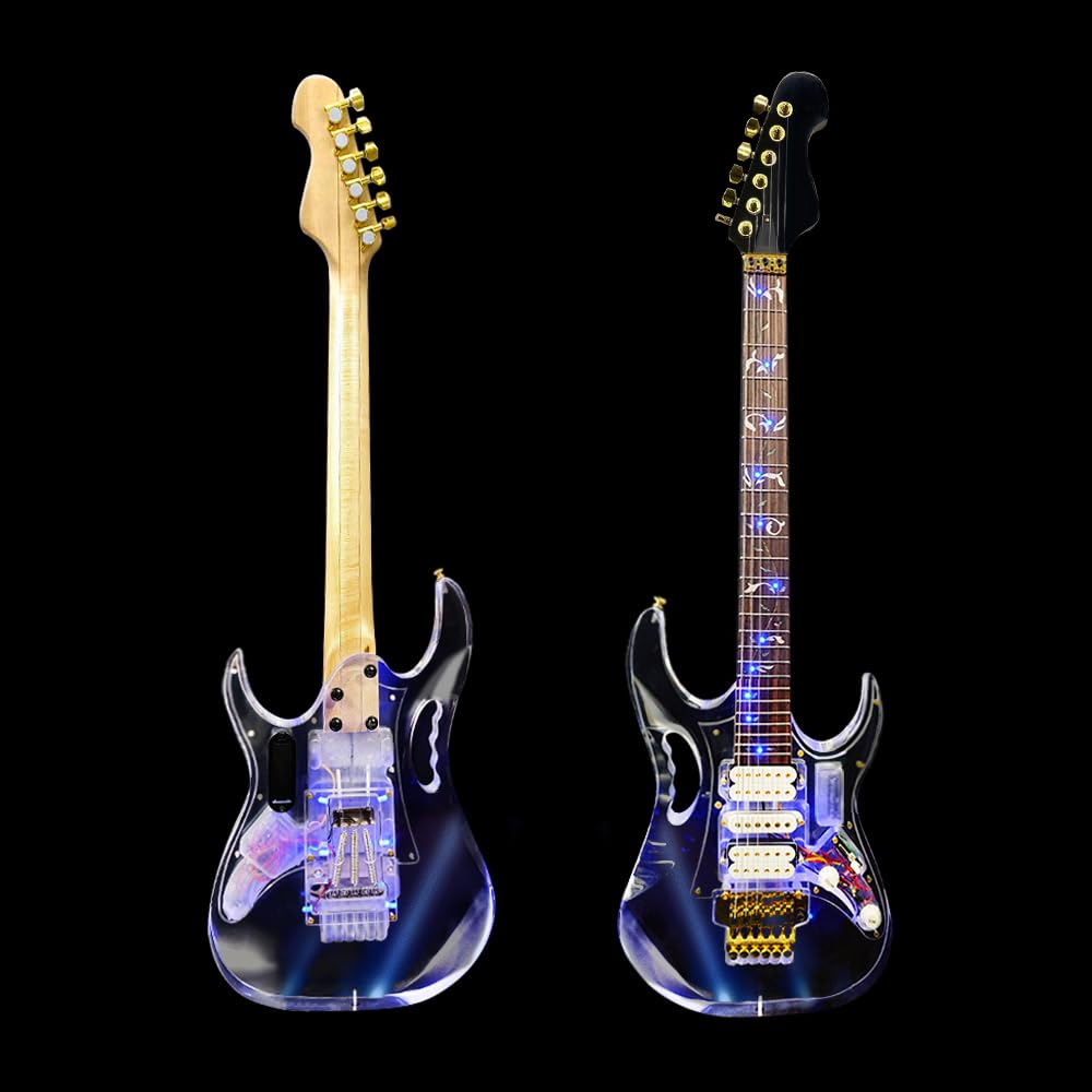 LED Light Electric Guitar - Transparent Acrylic Body Crystal Clear Design with Maple Neck - Stage Performance Guitar with Blue Lights Guitar (Style 1)