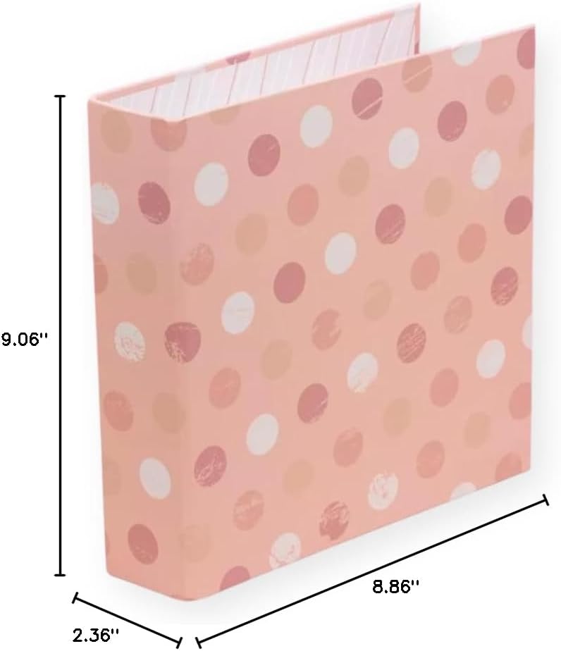 Craftelier - Lined Cardboard Album with Dotted Pattern (6“ x 8”) | 2 White Metal D-Ring System | Hard and Durable Covers | Size 22.5 x 23 x 6 cm - Color Salmon Pink