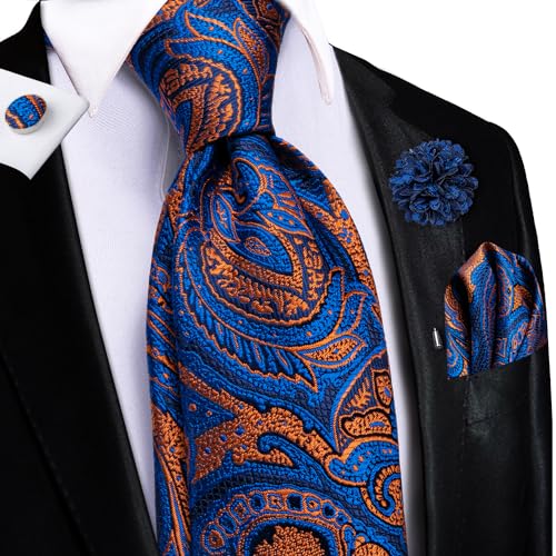 Image of Hi-Tie Men's Tie Lapel Pin Set Pocket Square Cufflinks Formal Woven Silk Tie Sets Wedding Party