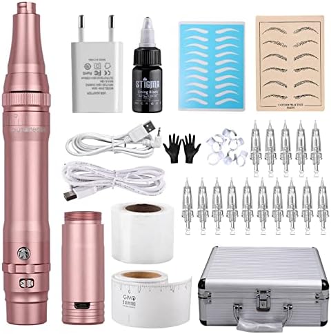 STIGMA Wireless Permanent Makeup Machine Kit with 15PCS Tattoo Cartridges Needles Tattoo Ink Aluminum Alloy Box Microblading Supply for Eyebrow Lip Eyeliner ST-EK403-4-UK