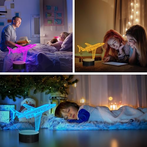 OkiyiD Airplane Gifts for Boy, Men, Aircraft Night Light, Gulfstream 3D Illusion Lamp with Remote and Touch Control, Plane Decor for Men Boy Kids Room, Birthday Gifts