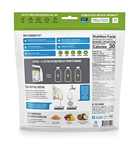 Kinderlyte Electrolyte Powder, Rapid Hydration, Easy Open Packets, Supplement Drink Mix (Lemonade, 16 Count) #TOP2