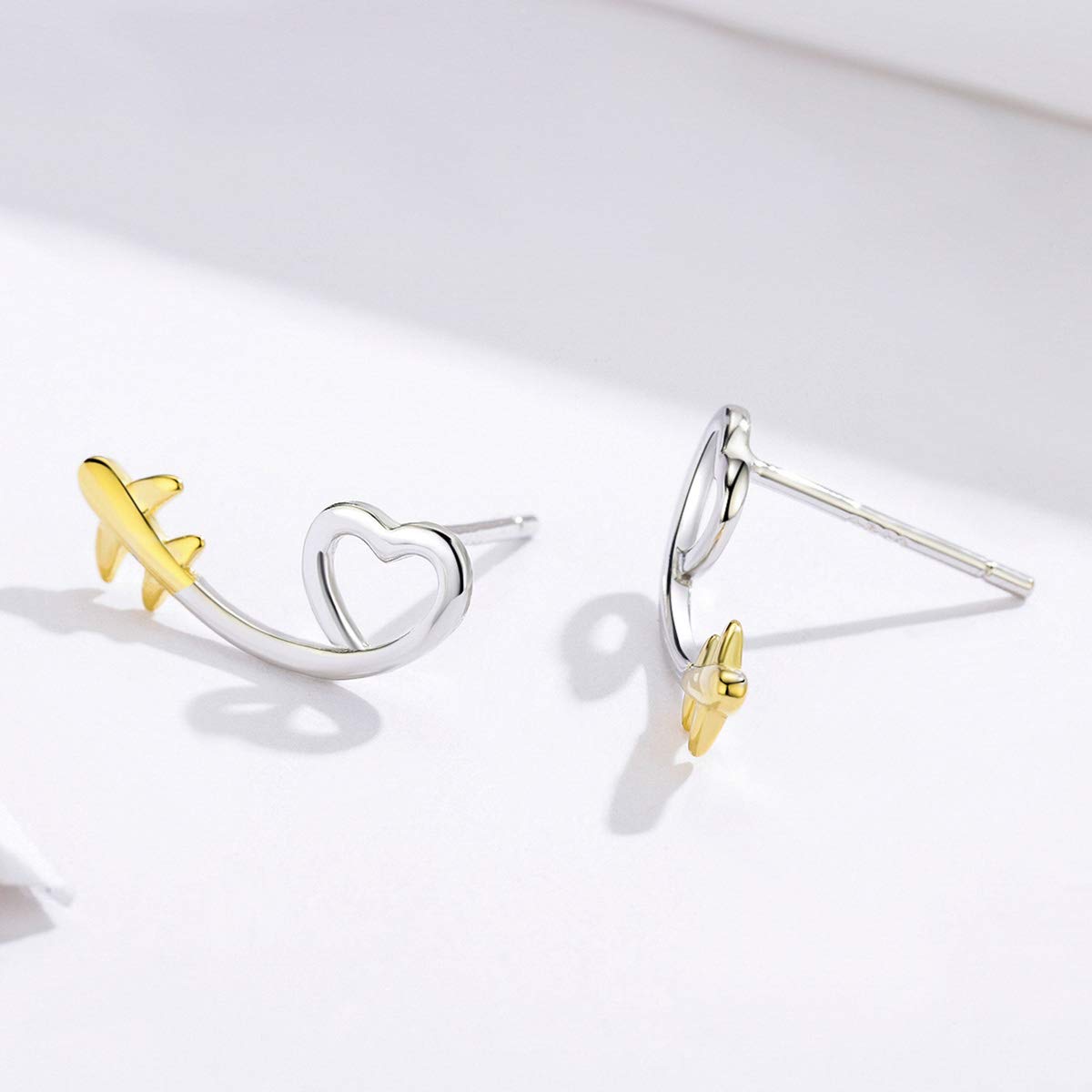 NEWL Orecchini a lobo a forma di cuore in argento Sterling 925 a forma di aereo, orecchini lunghi per ragazze, regali coreani