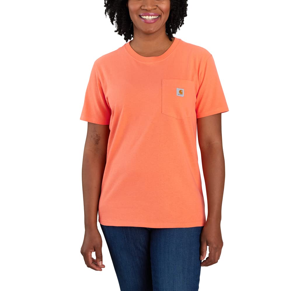 Carhartt Women's Loose Fit Heavyweight Short-Sleeve Pocket T-Shirt, Electric Coral, M