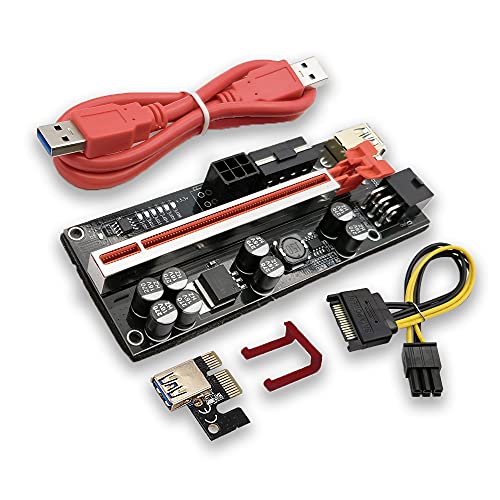 Image of Pi+ (PiPlus) VER0010S Plus Ultra / 8 Capacitor /Ultra Stable /Extra LED / 16x to 1x Power PCIe Riser Adapter 80cm USB 3.0 Cable - GPU Riser - Mining Bitcoin Ethereum BTC ETH Zcash