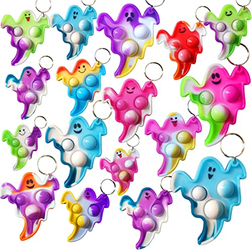HOZKEAP 24 Packs Bulk Halloween ghost Fidget Bubble Mini Pop Keychain，Small Birthday Party Favors Supplies and Student Prizes