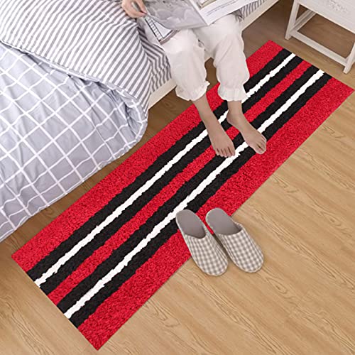 Image of Flooring India Co Floor Runner Super Soft, Anti Slip Stripe Mats (Maroon, 58x140 cm) Pack of 1