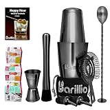 Black Boston Shaker Cocktail Shaker Set | Professional Bartender Kit with Weighted Martini Mixer, Ha