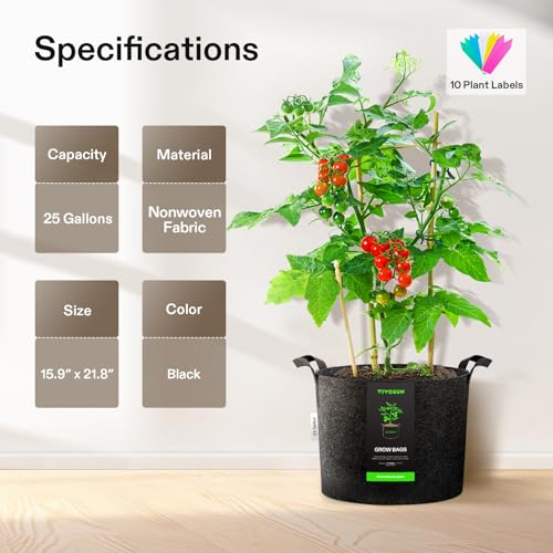 Image of VIVOSUN 5-Pack 25 Gallon Plant Grow Bags, Heavy Duty Thickened Nonwoven Fabric Pots with Handles