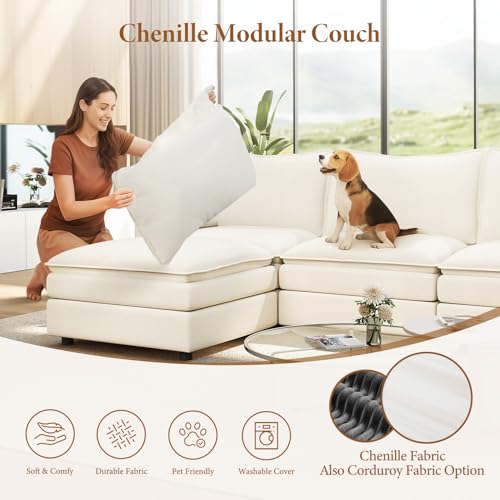 Image of Vesgantti Large Modular Sectional Sofa, Big Comfy Cloud Couch with Ottoman Deep Seat Chenille Cloud Sofa, 9 Seater Large Sectional Couches for Living Room, Bedroom and Apartment, Snow White
