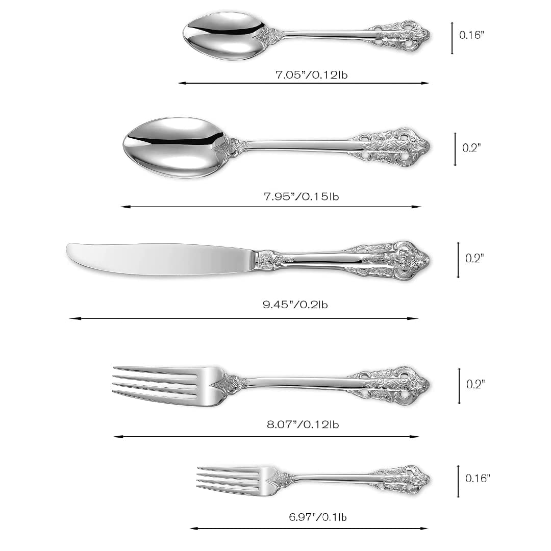 Juego de cubiertos de plata para 4 personas, juego de cubiertos de acero inoxidable KANBUN de 20 piezas, vajilla estilo corte, juego de cubiertos de lujo apto para lavavajillas, para banquetes,