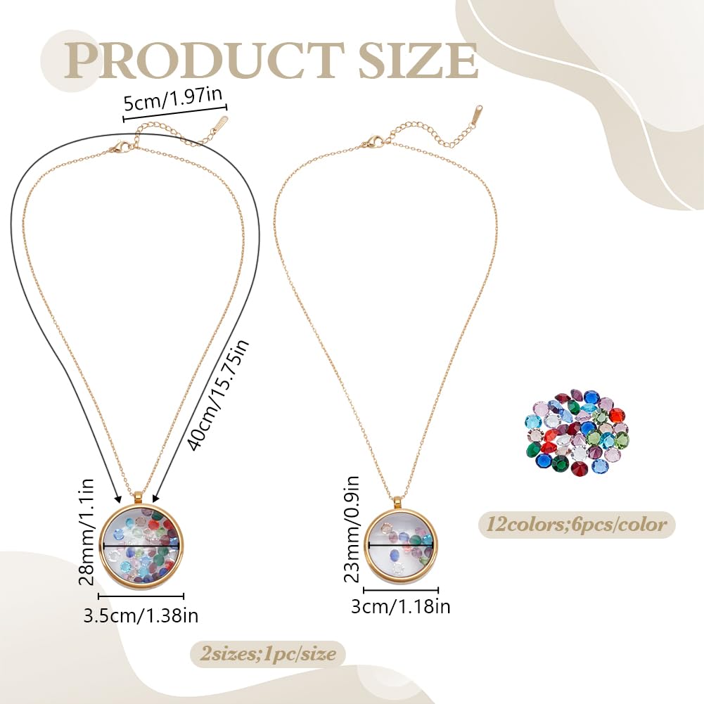 PLIGREAT 2 Stück Lebende Schwebende Erinnerungskette Rundes Edelstahl Medaillon Mit Strasssteinen Ketten Und Glas Fotoanhängern (Größe 2) – ideal Für Damen Und Zum Selbermachen von Schmuck. Gold