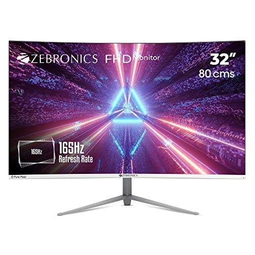 ZEBRONICS Gaming AC32FHD LED Curved 165Hz 80cm (32″) 1920×1080 Pixels FHD Resolution Monitor with Display Port + HDMI Dual Input, Built-in Speaker, Wall Mount Facility, 300 Nits Brightness, Black