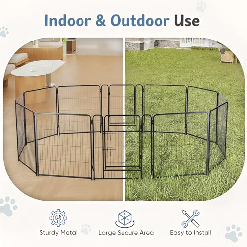 Image of DUMOS Dog Playpen 40 Inch 12 Panels Indoor Outdoor Metal Pet Fence | Foldable Dog Play Pen with Door, Portable Exercise, RV Camping, Puppy Small Medium Large Dogs