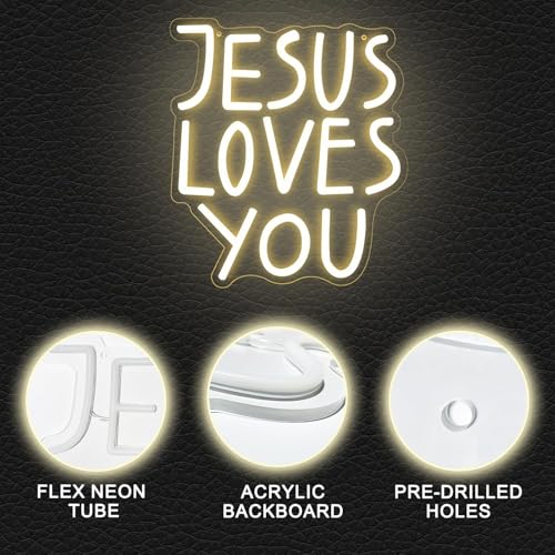 Image of Jesus Loves You Neon Sign Dimmable Neon Signs for Wall Decor Letter LED Signs USB Light Up Sign for Jesus Room Decor Christian Wall Art Bedroom Living Room Jesus Gifts