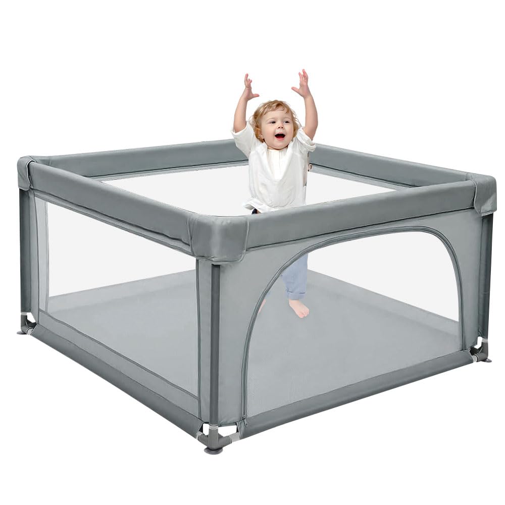 Playpen Plegable para Bebés y Niños - Gran Patio de Juego con Puerta, Portátil para Interior y Exterior - 120*120*66 cm - Gris Oscuro