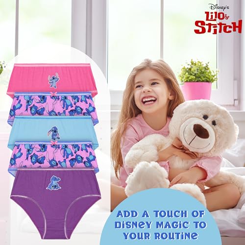 Disney Stitch Girls Knickers, Comfy Breathable Cotton Underwear for Kids - Pack of 53