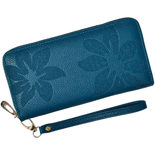 Womens Wallet RFID Wristlet Wallet for Women Zip Around Credit Card Holder Floral Leather Ladies Clutch Long Purse