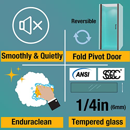 Es-Diy 32-33.5 In.w X 72 In.h Pivot Frameless Shower Door,1/4 In. Clear Glass Pivot Swing Shower Doors,Oil Rubbed Bronze Finish,Pivot Shower Door Reversible Installation #TOP3