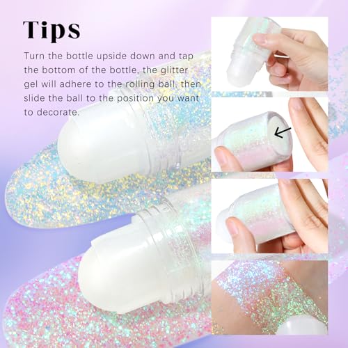 HOSAILY Gel de glitter corporal holográfico roll-on para corpo e rosto, gel de glitter camaleão que