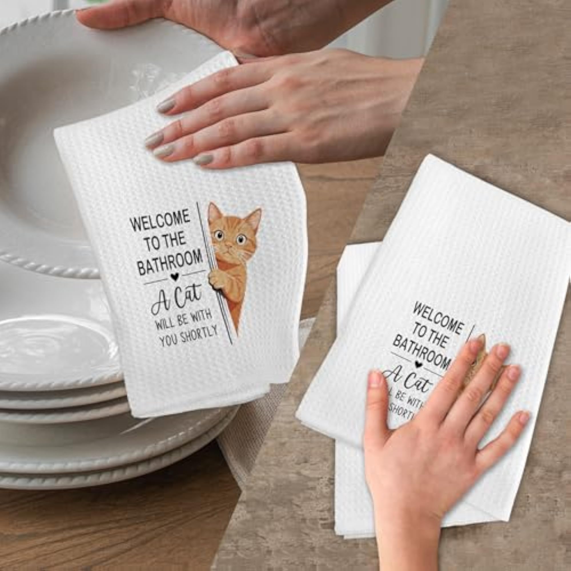 Welcome Cat Kitchen Towels, Decorative Hand Towels