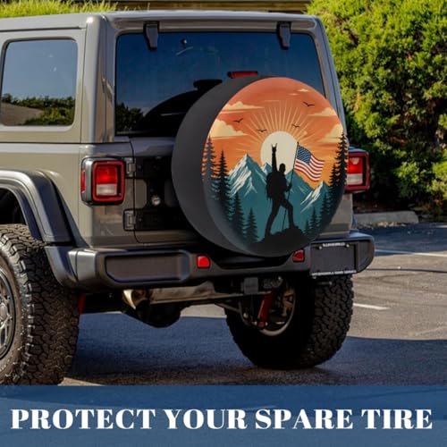 Image of Silhouette American Flag Spare Tire Cover Wheel Covers Protectors Waterproof Dust-Proof Universal Fit Trailer, RV, SUV and Many Vehicle 16 Inch,C-09