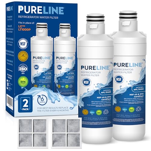 Pureline LT1000PC Refrigerator Water Filter Replacement for LG LT1000P, ADQ747935, MDJ64844601, Kenmore 46-9980 and LT120F air filter