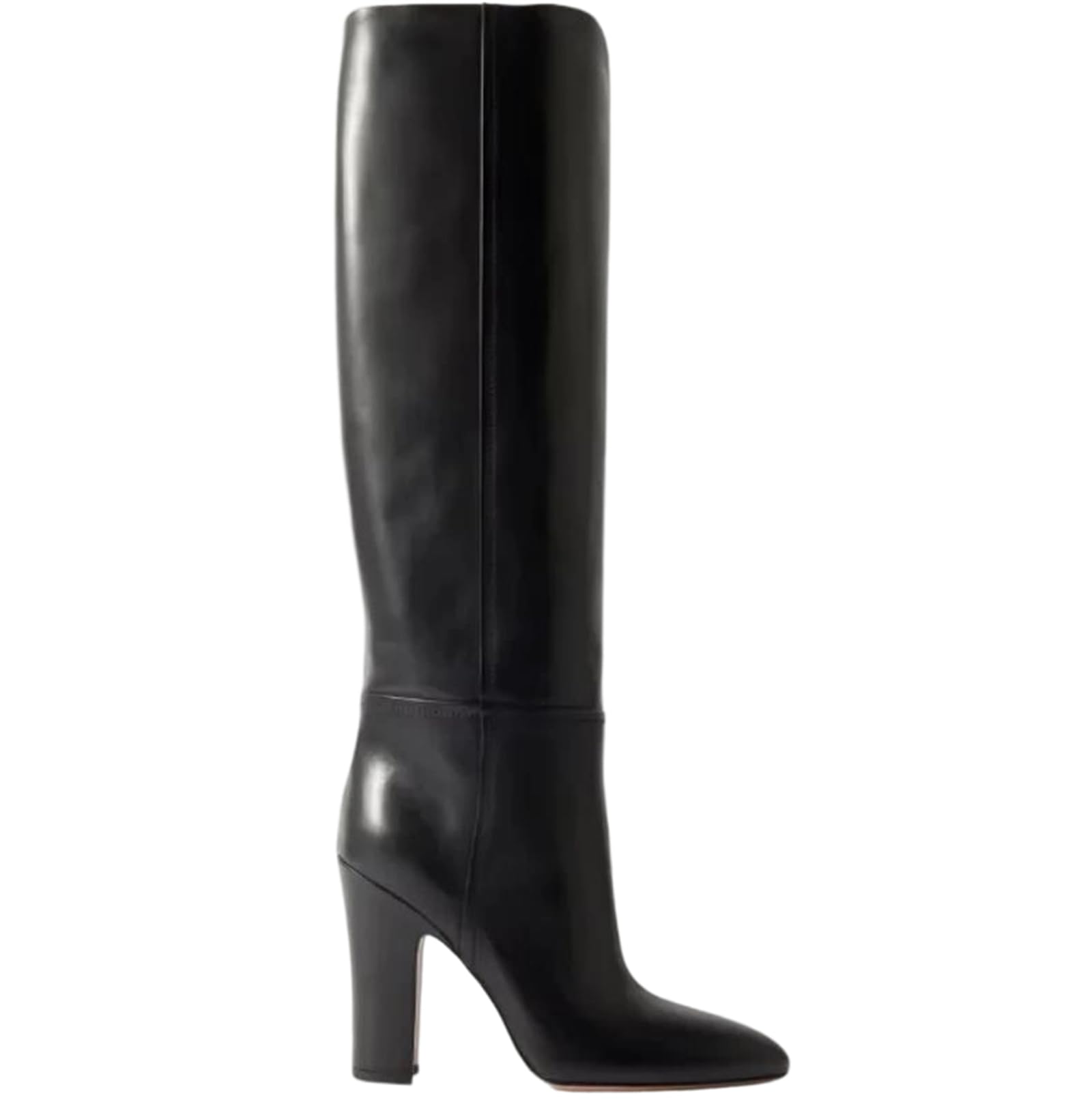 Alloaone Womens 7 5Cm Knee High Boots Pointed Toe Block High Heel Genuine Leather Slip On For A