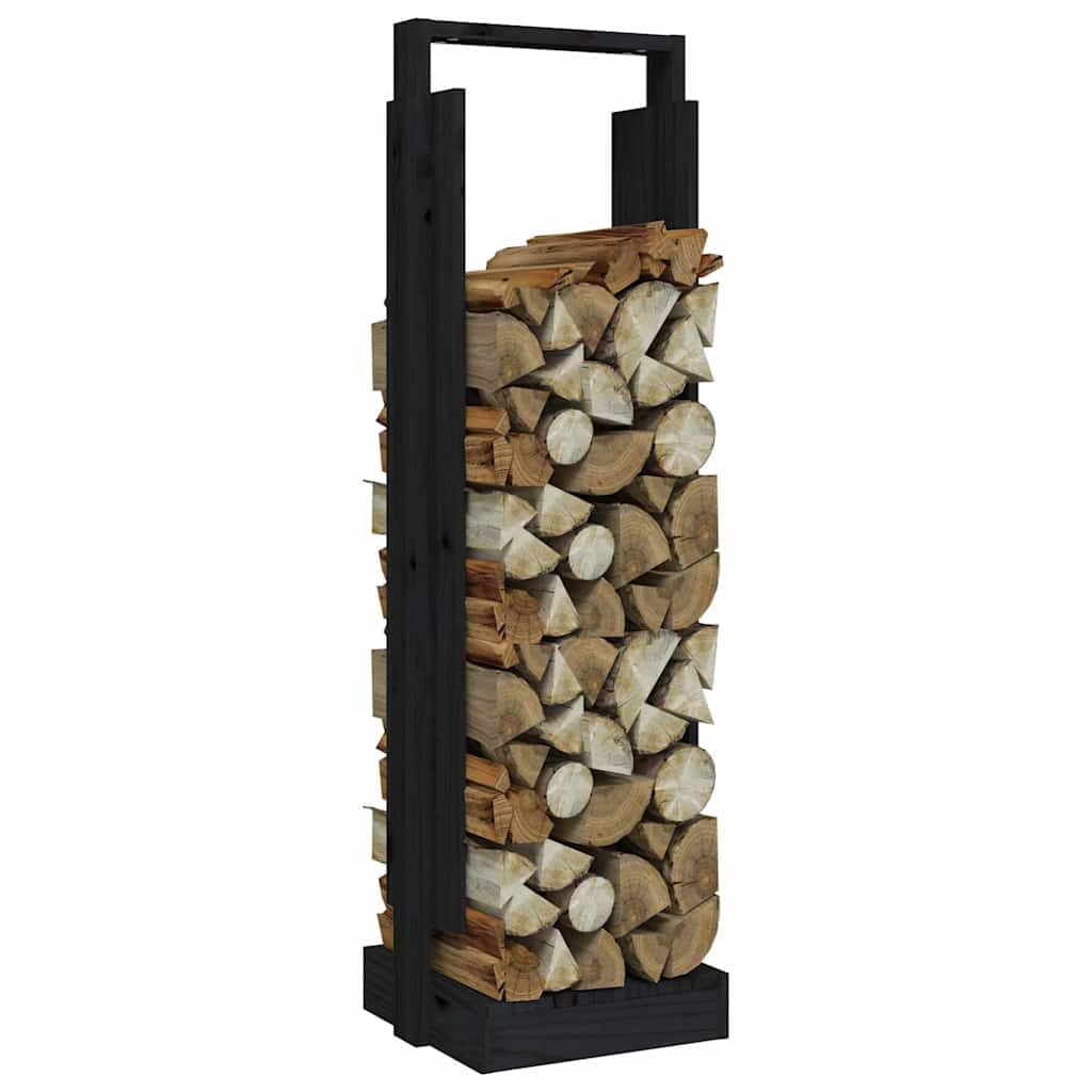 Home strumenti-Portalegna Nero 33.5x30x110 cm Legno Massello Pino