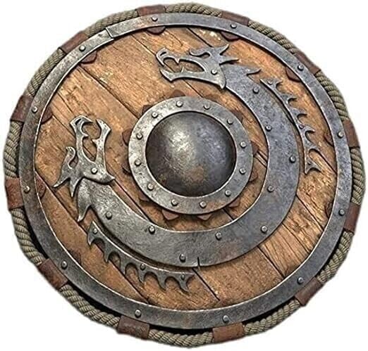 EXNOT 24" Medieval Viking Shield Wood & Metal SCA LARP Warrior