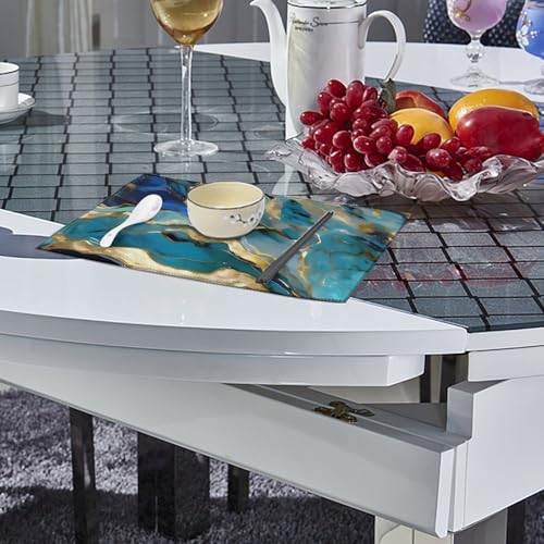 Sets de table bleu sarcelle effet feuille d'or pour repas de famille - 5