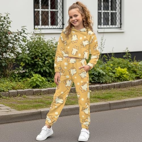 Girls 2 Piece Sweatsuit Outfits Long Sleeve Pullover Cropped Tops Sweatshirt and Sweatpants Jogger Set with Pockets2