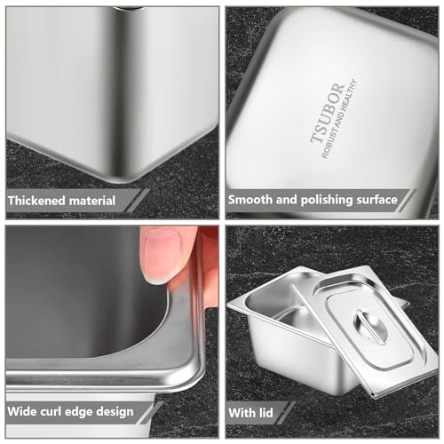 Image of 6 Set Stainless Steel Hotel Pans 1 /2 Size 6 Inch Deep With Lids, Anti-Jam Chafing Steam Table Pans, Catering Food Storage Metal Pan
