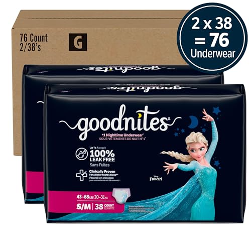Image of GoodNites Girls Nighttime Underwear, Size S /M, 76 Ct, 2 Packs of 38