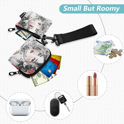 Chinese Style Beauties Women's Change Wallet Card Cases Small Detachable Zipper Cash Coin Purse with Wristlet Strap for Women 2 Packs tarjetero para tarjetas de credito2