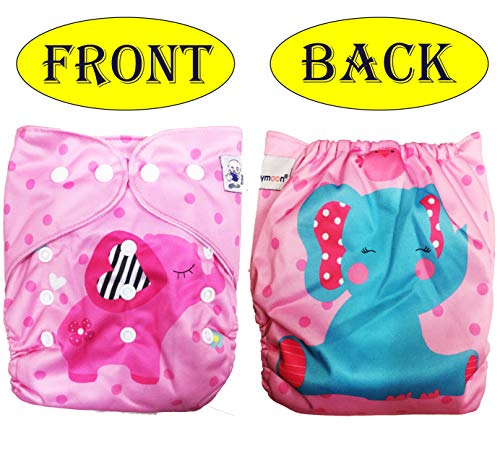 Image of Babymoon (SET of 2 - Cloth Diaper with Wetfree Microfiber Insert) Designer Premium Reusable, Adjustable Size, Waterproof, Washable, Pocket Cloth Diaper Nappie (Elephant Pink)