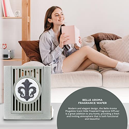 Belle Aroma Fragrance Diffuser - Plugables Scentslide Aromatherapy - Electric Powered Air Freshener - Nightlight - With 1 Tahitian Vanilla Fragrance Wafer - Fleur/Nickle Plug-In Design #TOP5