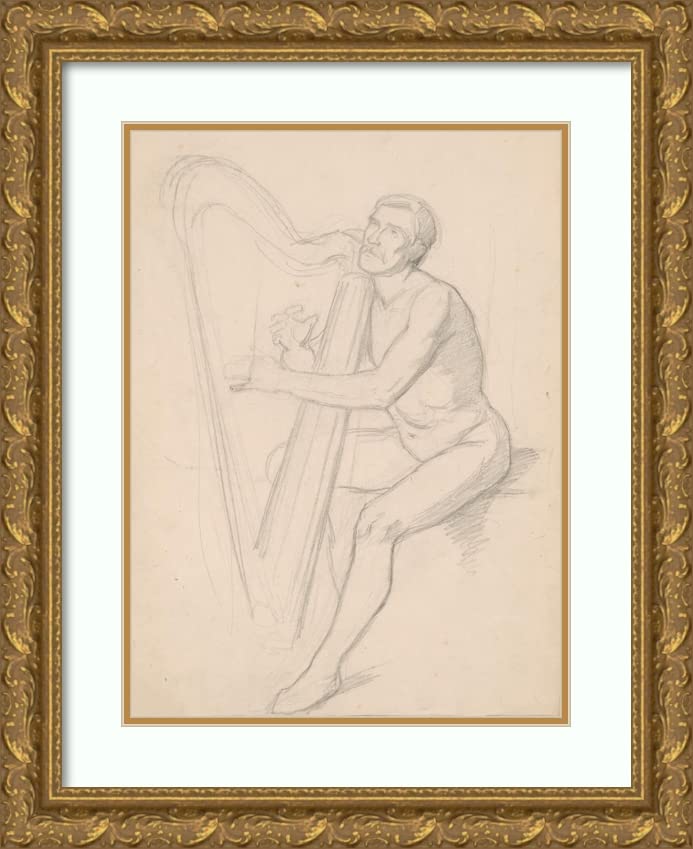 ArtDirectJózef Simmler 14x18 Gold Ornate Frame and Double Matted Museum Art Print Titled - Nude Male Study to the Painting ‘King David Playing the Harp’ (1855)