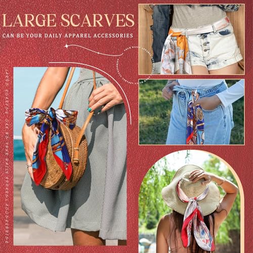 Hicarer 4 Pcs 35 Inch Silky Head Scarf Large Square Neck Scarf Sleeping Hair Wrapping Satin Scarf for Women3