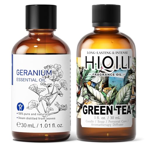 HIQILI 30ML Aceite esencial de Geranio y 30ML Aceite aromático de Té Verde