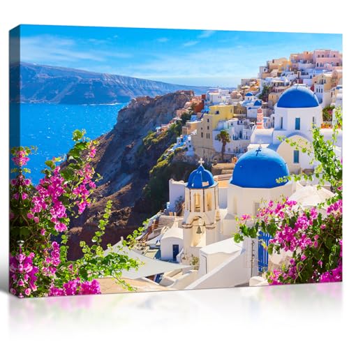 QTESPEII Santorini Canvas Wall Art Greece Seascape 12"x16
