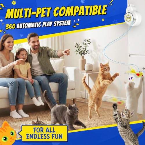 Image of Interactive Cat Toys for Indoor Cats - Automatic Flying Bird Feather & Mouse Wand Enrichment Toy, Hands-Free or Handheld USB-Rechargeable Safe Play Chase Exercise for Bored Kittens and Adult Cats | Catpick toy Hanging Feather & Mouse Wand Toy for Exercise & Self-play, Ideal for Bored Kitten&Adult Cat, Rechargeable, Grey