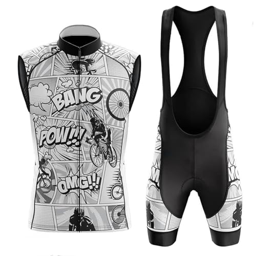 Ropa Ciclismo Hombre Verano Maillot Bici MTB Sin Mangas Conjunto Ciclista,Traje Bicicleta Chaleco Ciclo y Culotte Tirantes con 19D Gel Acolchado,Completa Jerseys Transpirable Secado Rápido(12,M)