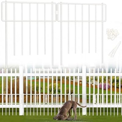 Thrivinest 10 Pack Animal Barrier Fence, No Dig Fence Decorative Fences, 17in(H) x10ft(L) Rustproof Metal Small Garden Fence Border for Dogs Rabbits, Bottom Blocker for Outdoor Yard Patio, White