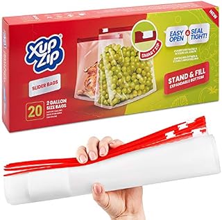 Food Storage Freezer Bags by XupZip | Heavy Duty Slider Ziplock Bags | Airtight Smart Zip Bags with Expandable Bottom | Stand and Fill BPA Free Food Storage Bags - 20 x 2-Gallon Ziplock Bags (9.1L)